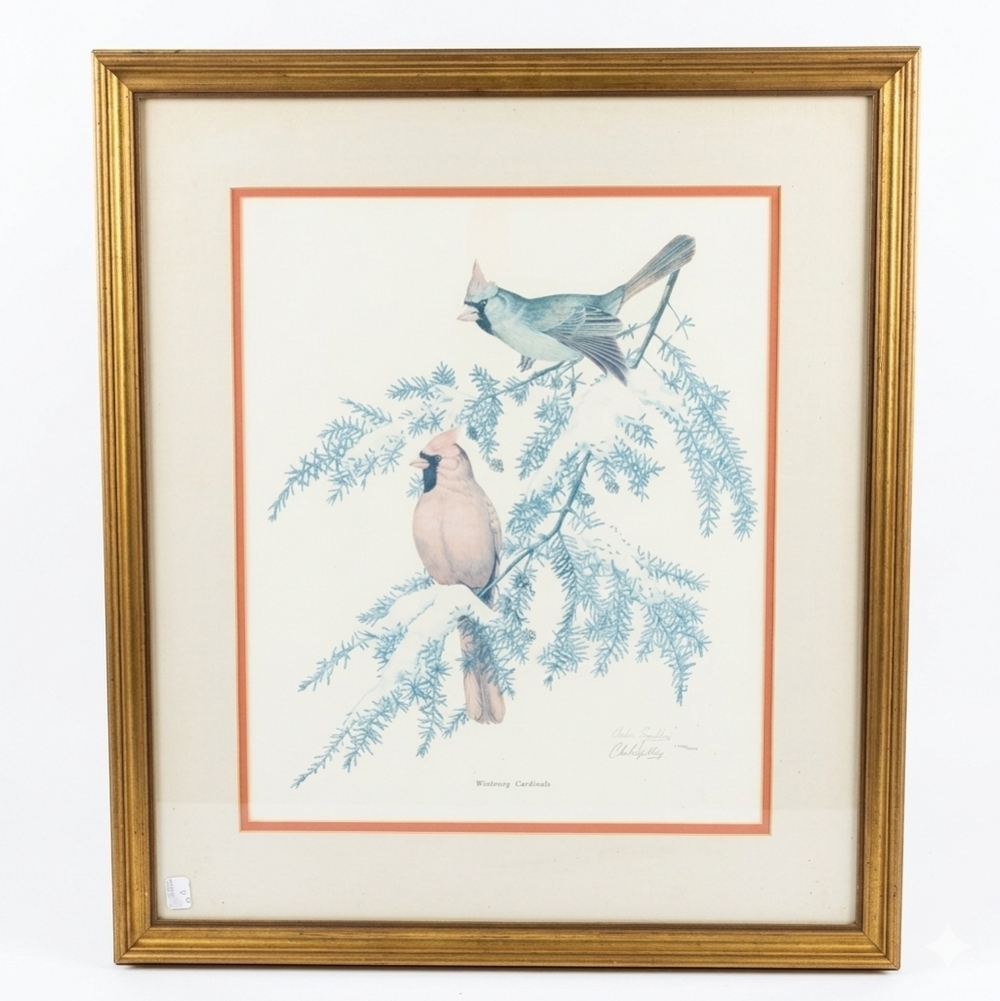 Charles Spaudling Wintering Cardinals Vintage Signed 726/1000 Artwork‎ Framed